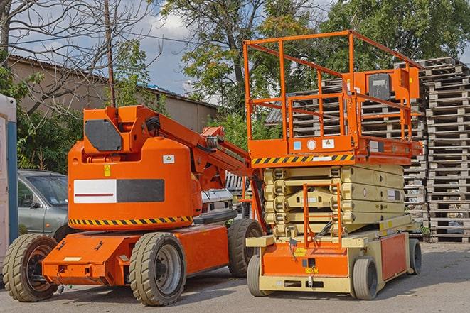 forklift moving crates in a large warehouse in Adena OH